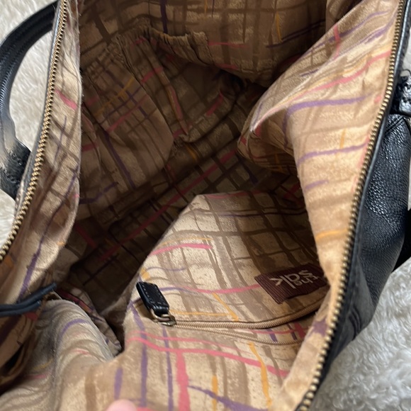 The Sak Leather Tote Satchel Bag 18” Large Brown Pebbled Cow Hide Gold Hardware - Picture 10 of 14